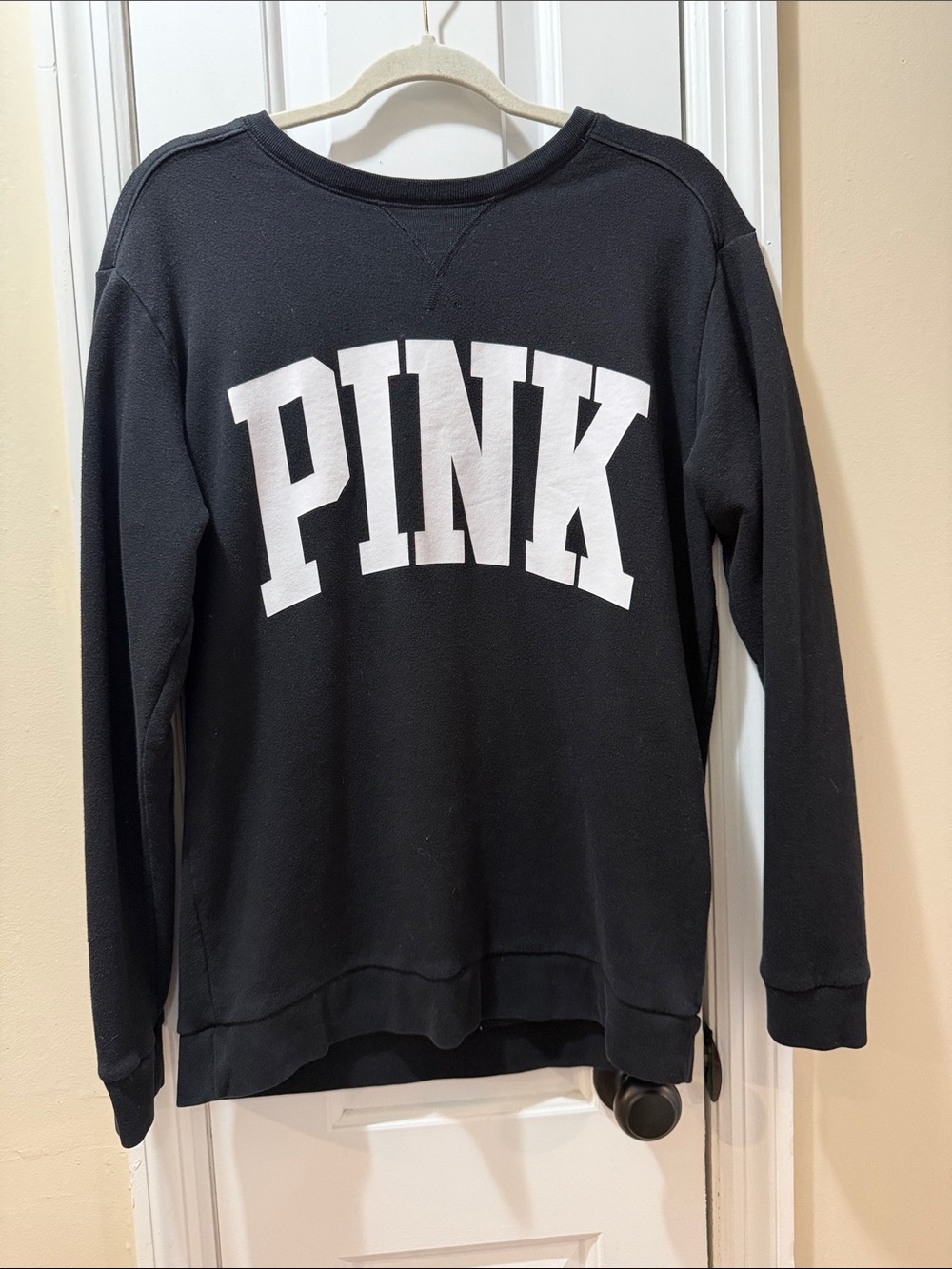 PINK Victoria's Secret Black Crewneck Sweatshirt with White Logo - Picture 7 of 8